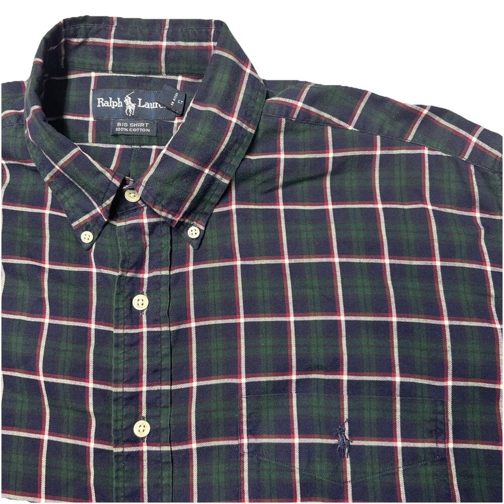 Ralph Lauren Big Shirt Mens XL Green Blue Red Plaid Button Up Casual